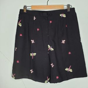 Shorts with Embroidered Bees/DragonFlies